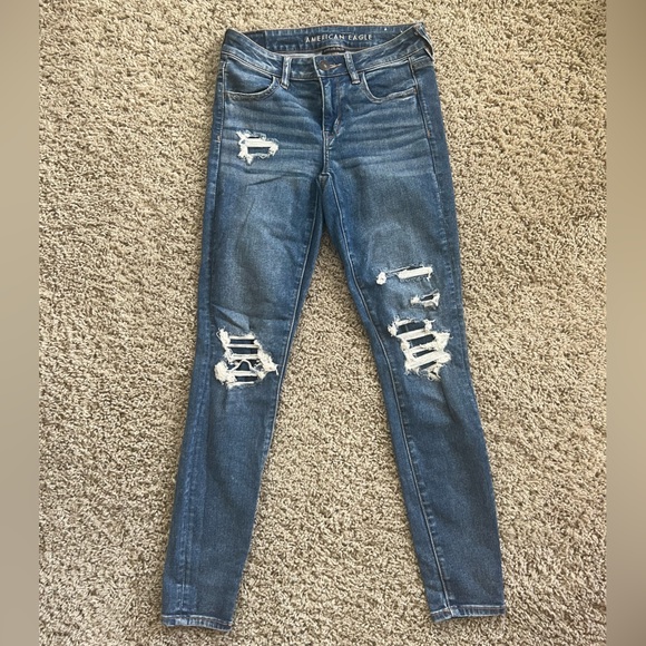 American Eagle Outfitters Denim - American Eagle Outfitters Ripped High Waisted Blue Skinny Jeans